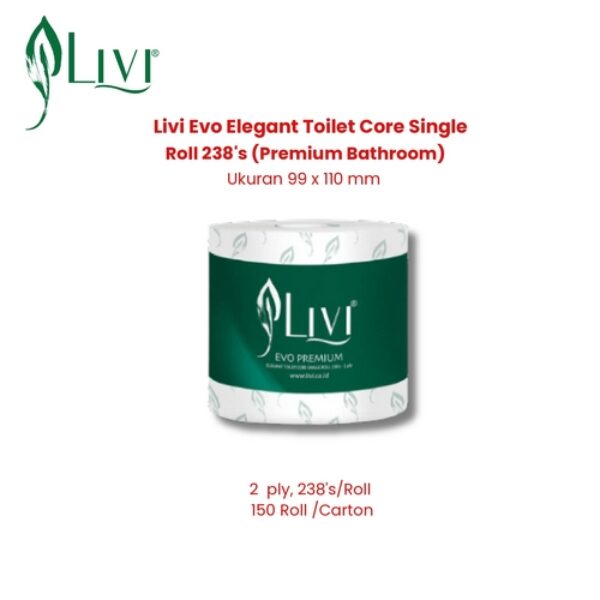 Livi Evo Elegant Toilet Core Single Roll 238's (Premium Bathroom)