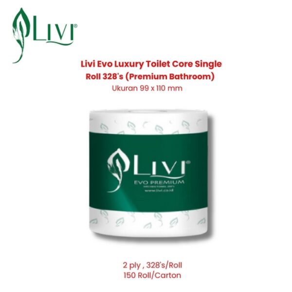Livi Evo Luxury Toilet Core Single Roll 328's (Premium Bathroom)